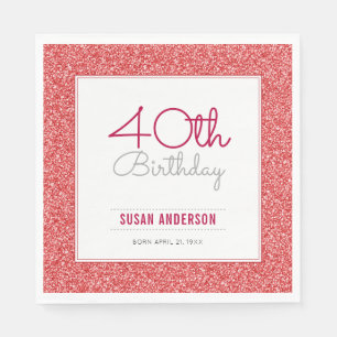 Serviette En Papier Faux paillettes rouges pour 40e anniversaire