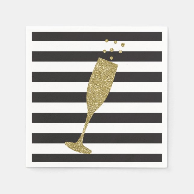 Serviette En Papier Faux Parties scintillant Champagne Flute Chic Papi (Devant)