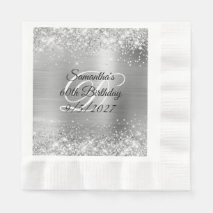Serviette En Papier Faux Parties scintillant d'argent et Foil 60e anni
