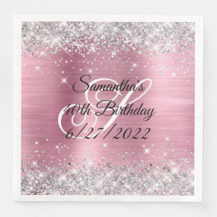 Serviette En Papier Faux Parties scintillant d'argent Pink Foil 40e an