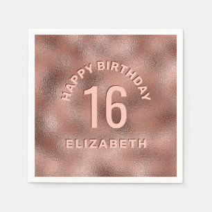 Serviette En Papier Faux Rose Gold Foil Texture Joyeux Anniversaire &