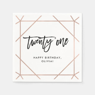 Serviette En Papier Faux Rose Gold Géométrique   Anniversaire 21 ans