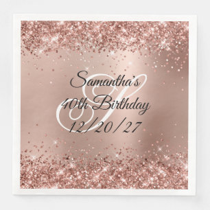 Serviette En Papier Faux rose gold pailleté glam dégradé 40e anniversa