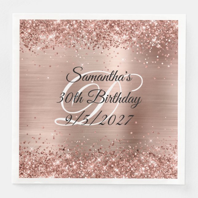 Serviette En Papier Faux Rose Gold Parties scintillant et Foil 30e ann (Devant)