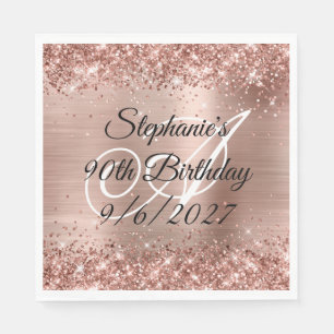 Serviette En Papier Faux Rose Gold Parties scintillant et Foil 90e ann