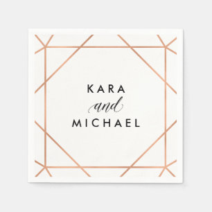 Serviette En Papier Faux Rose Gold sur le blanc moderne Mariage géomét