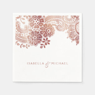 Serviette En Papier Faux rose or élégant vintage dentelle mariage