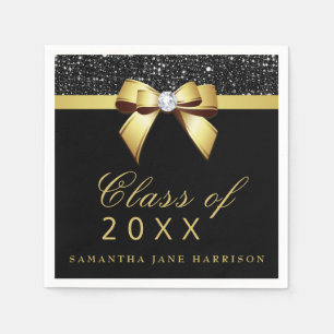 Serviette En Papier Faux Sequins Bow Gold Black Graduation Party