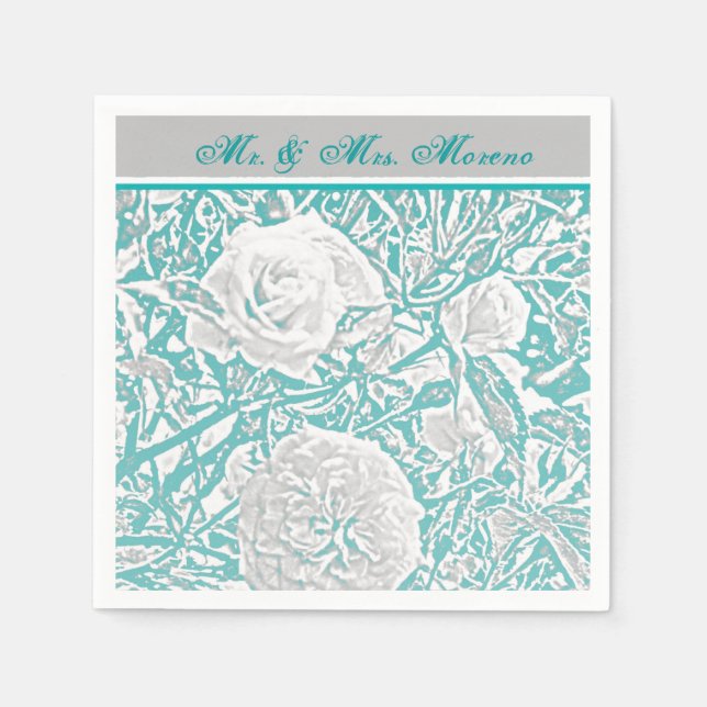 Serviette En Papier Faux Silk Embossé Illusion Rose/Turquoise (Devant)