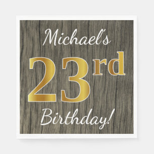 Serviette En Papier Faux Wood, Faux Gold 23e anniversaire + Nom person