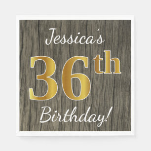 Serviette En Papier Faux Wood, Faux Gold 36e anniversaire + Nom person