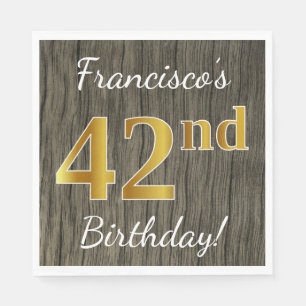Serviette En Papier Faux Wood, Faux Gold 42e anniversaire + Nom person