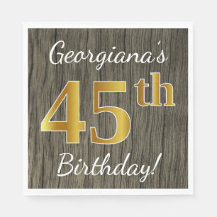 Serviette En Papier Faux Wood, Faux Gold 45e anniversaire + Nom person