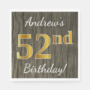 Serviette En Papier Faux Wood, Faux Gold 52e anniversaire + Nom person
