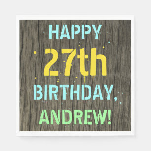 Serviette En Papier Faux Wood, Peint Texte Look, 27e anniversaire + No