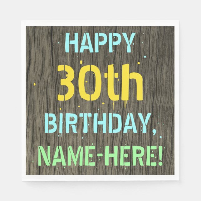 Serviette En Papier Faux Wood, Peint Texte Look, 30e anniversaire + No (Devant)