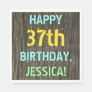 Serviette En Papier Faux Wood, Peint Texte Look, 37e anniversaire + No