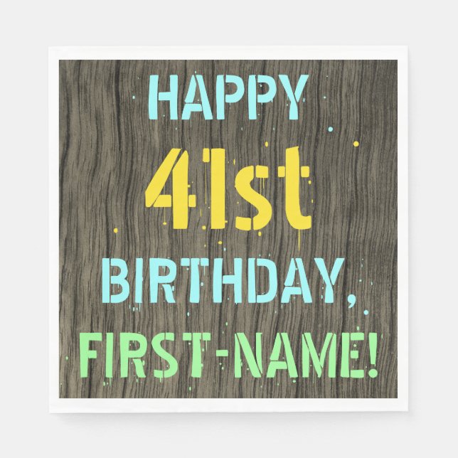 Serviette En Papier Faux Wood, Peint Texte Look, 41e anniversaire + No (Devant)