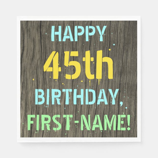 Serviette En Papier Faux Wood, Peint Texte Look, 45e anniversaire + No (Devant)