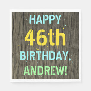 Serviette En Papier Faux Wood, Peint Texte Look, 46e anniversaire + No