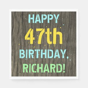 Serviette En Papier Faux Wood, Peint Texte Look, 47e anniversaire + No