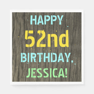 Serviette En Papier Faux Wood, Peint Texte Look, 52e anniversaire + No