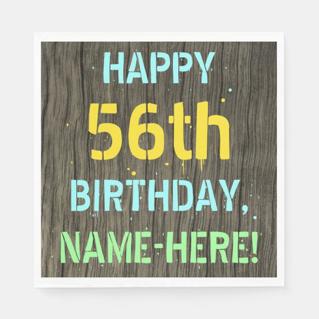 Serviette En Papier Faux Wood, Peint Texte Look, 56e anniversaire + No (Devant)