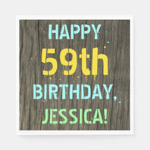 Serviette En Papier Faux Wood, Peint Texte Look, 59e anniversaire + No