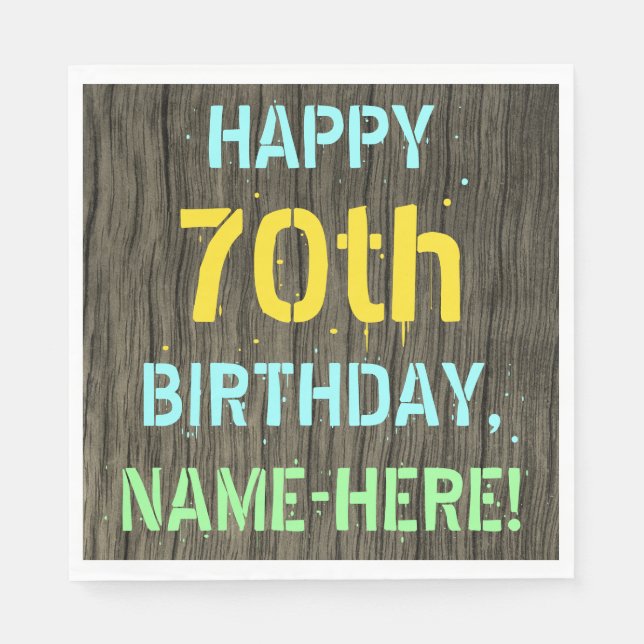 Serviette En Papier Faux Wood, Peint Texte Look, 70e anniversaire + No (Devant)