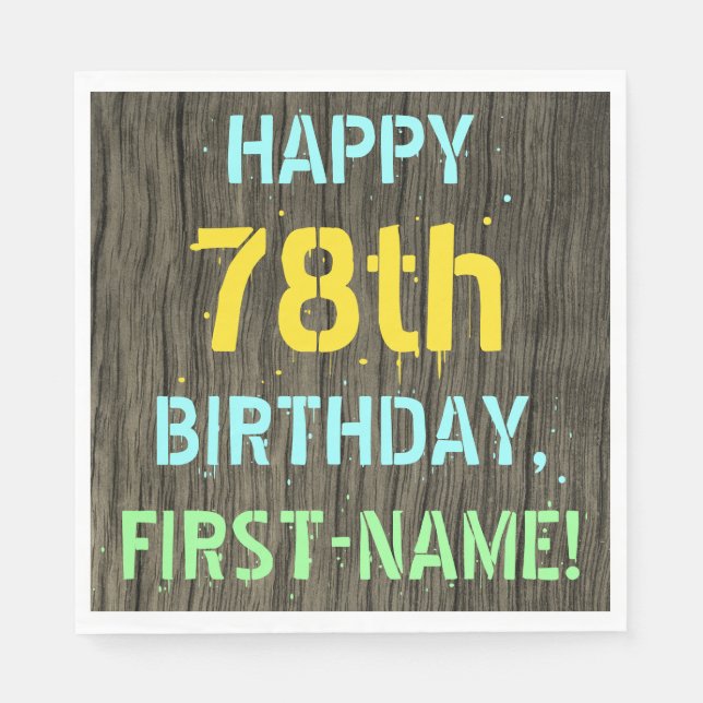Serviette En Papier Faux Wood, Peint Texte Look, 78e anniversaire + No (Devant)