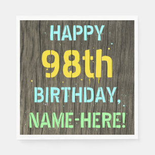 Serviette En Papier Faux Wood, Peint Texte Look, 98e anniversaire + No
