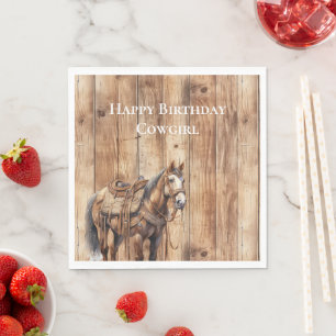 Serviette En Papier Faux Wood Western Cowboy Cheval Cowgirl Anniversai