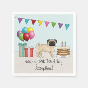 Serviette En Papier Fawn Pug Chiot de Dessin Animé Mignon Anniversaire