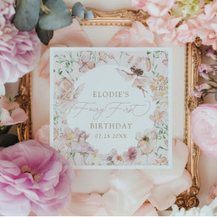 Serviette En Papier Fée 1ère Filles Florales Rose jetable Anniversaire