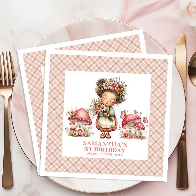Serviette En Papier Fée Caprice Rose Floral Fête d'Anniversaire (Whimsy Fairy Blush Pink Floral Birthday Celebration Napkins)