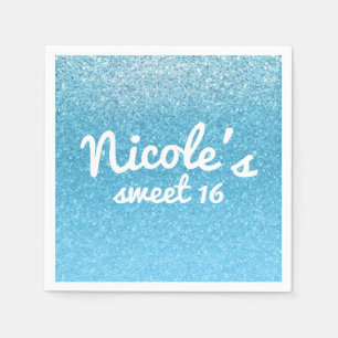 Serviette En Papier Fée Conte de Fées Bleu Paillettes Sweet 16 Fête d'