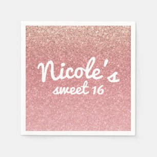 Serviette En Papier Fée Conte Rose Pailleté Sweet 16 Fête d'anniversai