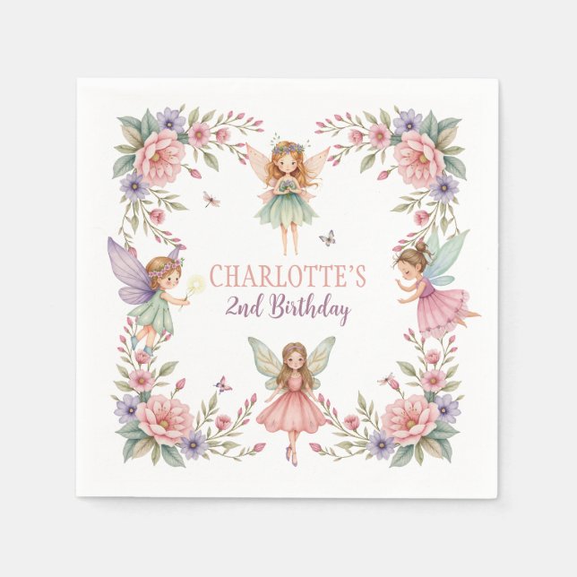 Serviette En Papier fée de fleurs magique 2e anniversaire (Devant)