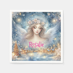Serviette En Papier Fée de la neige givré éthérée bleu festif aquarell