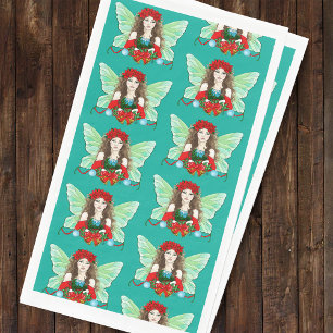 Serviette En Papier Fée de Noël Brunette Rouge Vert Poinsettias