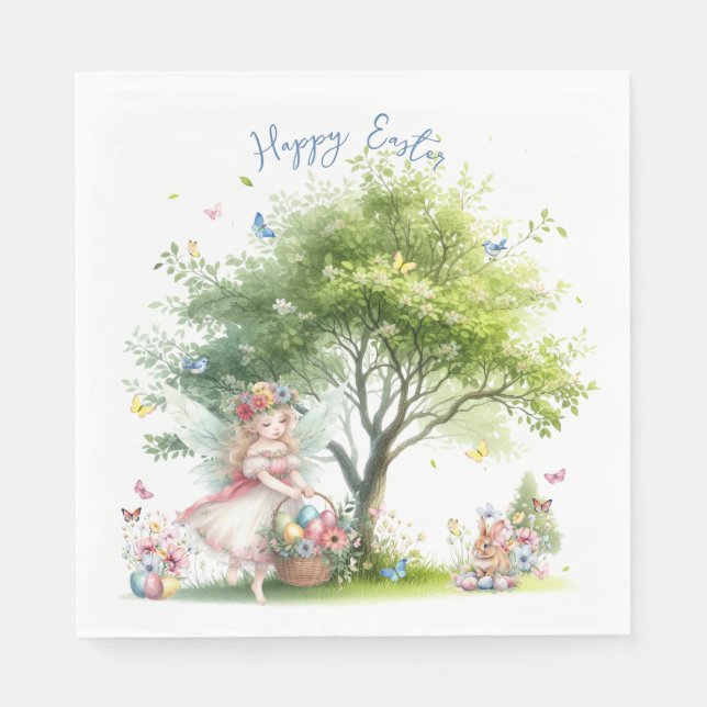 Serviette En Papier Fée de printemps de Pâques à l'aquarelle (Devant)