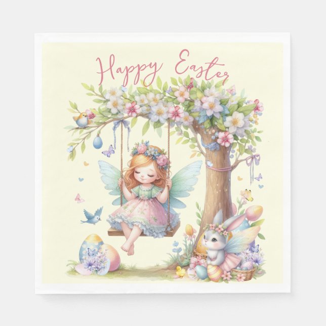 Serviette En Papier Fée de printemps de Pâques à l'aquarelle (Devant)