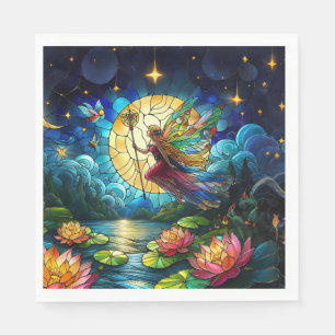 Serviette En Papier Fée de vol au clair de lune en vitrail 