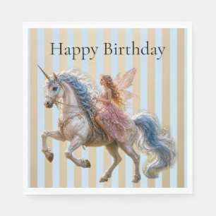 Serviette En Papier Fée Elfe Chevauchant une Licorne Joyeux Anniversai