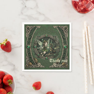 Serviette En Papier Fée émeraude celtique et dragon – Fantaisie enchan