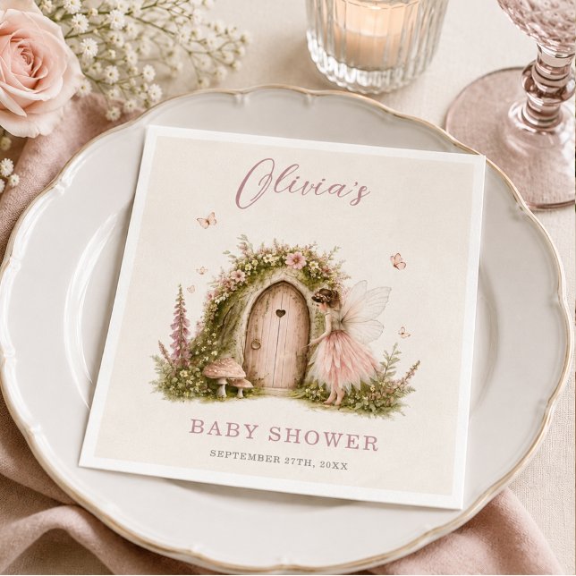 Serviette En Papier Fée Fille de la Forêt Rose Fête de Naissance (Créateur téléchargé)