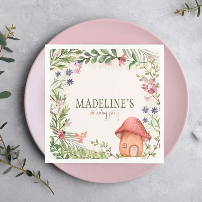 Serviette En Papier Fée Forêt Enchantée Champignons Verdure Floral (Créateur téléchargé)