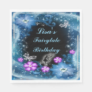 Serviette En Papier Fée magique et anniversaire floral bleu de
