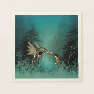 Serviette En Papier Fée mignonne avec le dragon de vapeur dans une