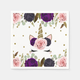 Serviette En Papier Fée Naissance Licorne Pailleur Doré Fleur Glamour